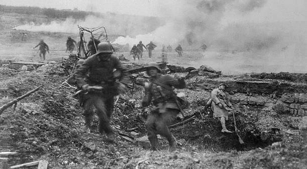 Depiction a German troop advance during Second Battle Villers - 1918 Old Photo