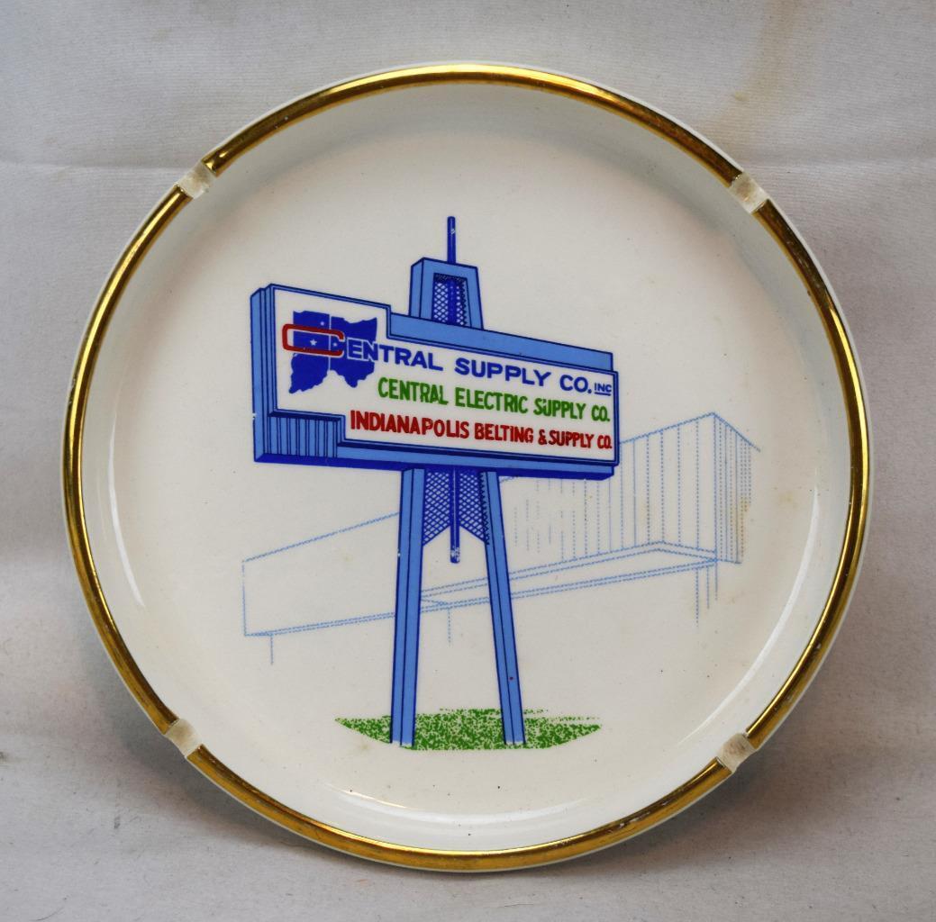 Vintage Central Supply/Electric Indianapolis Belting Large Porcelain Ashtray