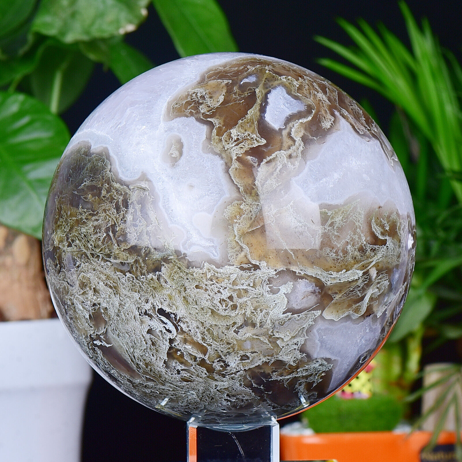 8.46LB Natural moss agate sphere quartz crystal healing ball