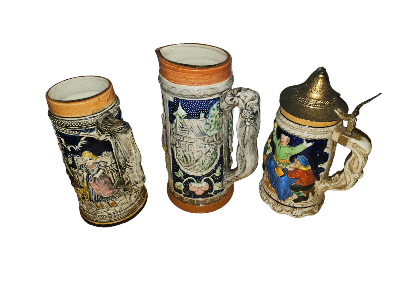 SET of 3 Collector Vintage German Beer Steins Ceramic Hand Painted Japan