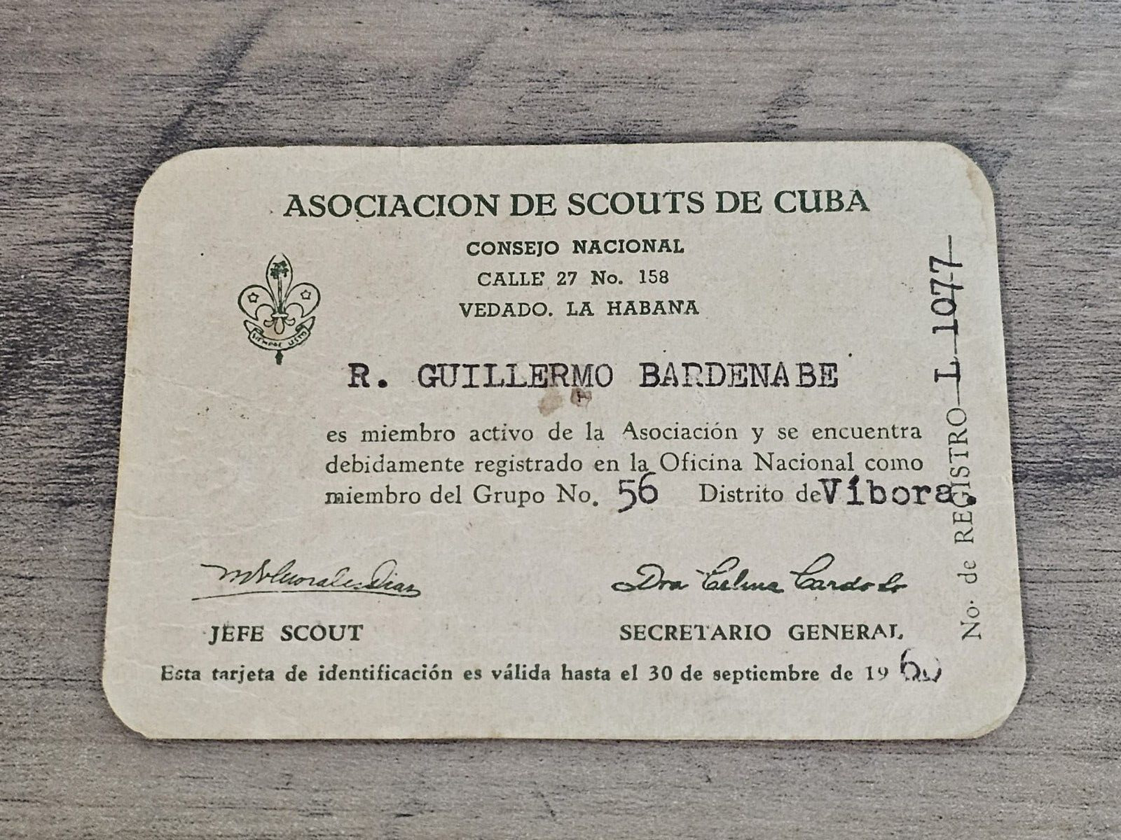 CUBA CUBAN ASSOCIATION BOY SCOUT SCOUTS ID 1960 ORIG 200