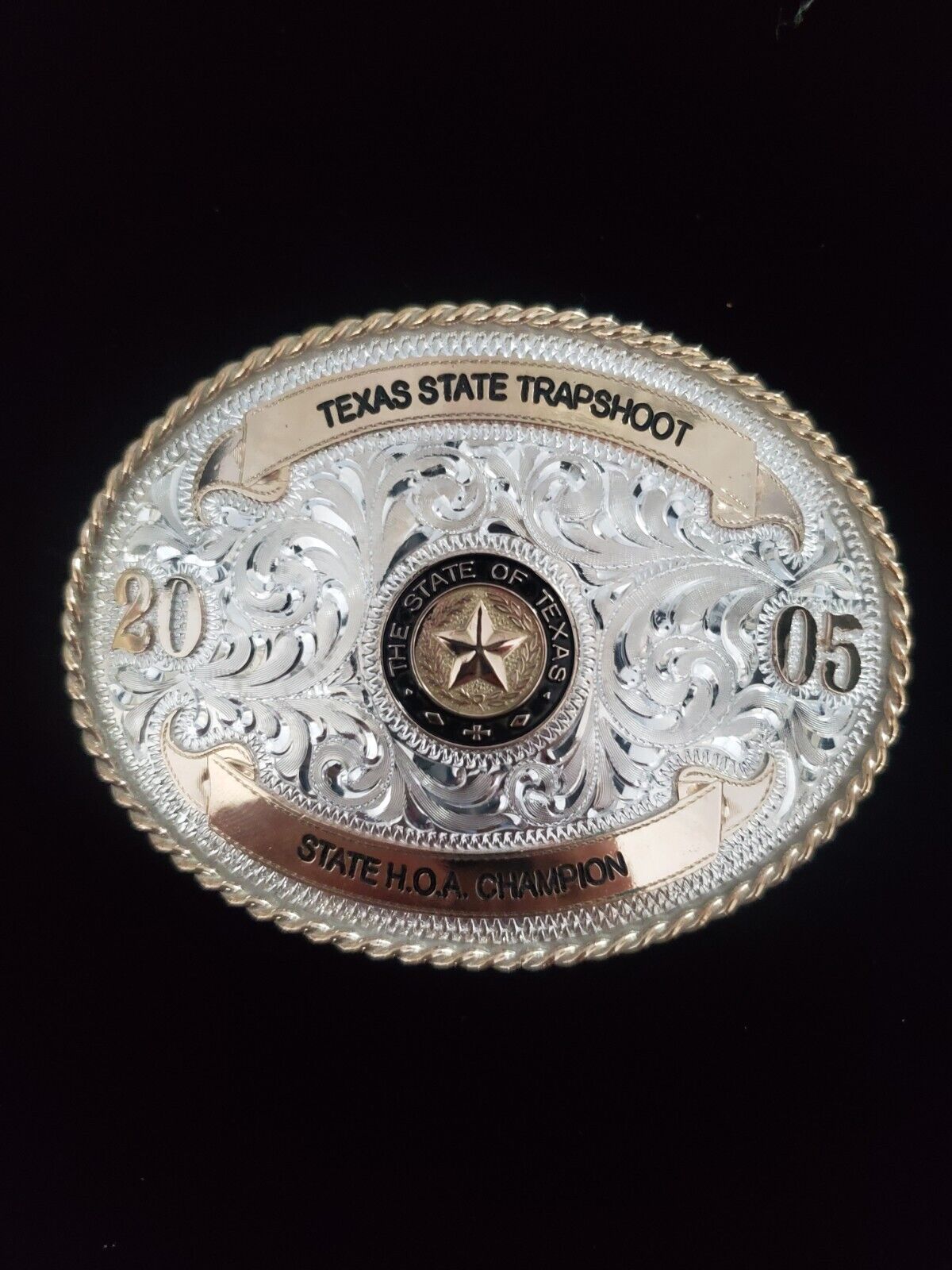 Sterling Silver Trophy Buckle Texas State Trapshoot Mint Cond (Never Worn) 2005