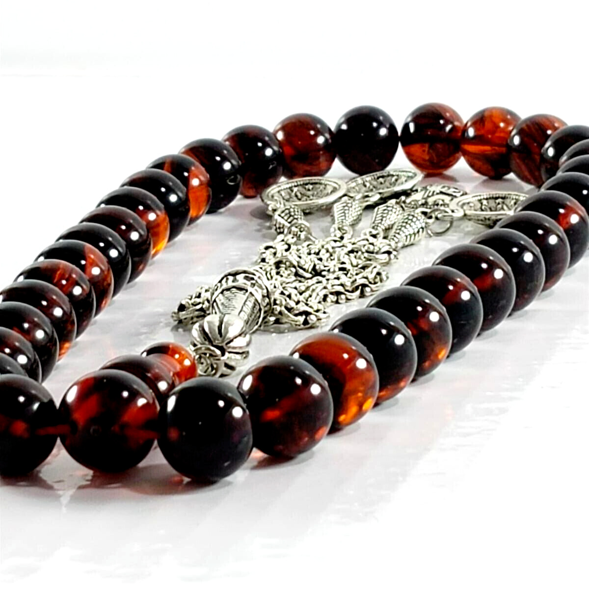 Vintage Ottoman Cherry Faturan Bakelite Swirl Prayer Rosary 33 Beads Tasbih 68gr