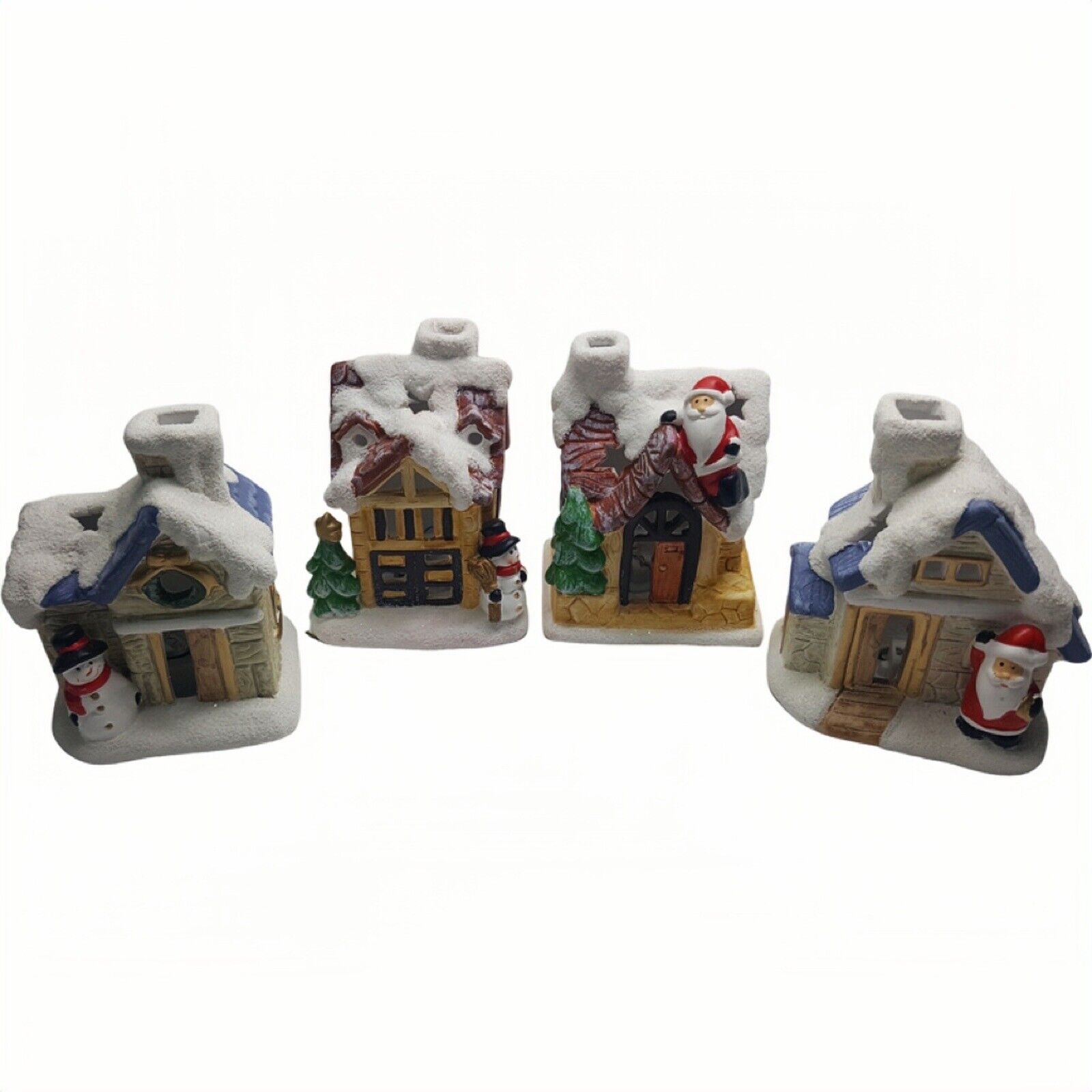 Set of 4 Lighted Ceramic Gingerbread  House Decor Christmas Ornaments  Gifts
