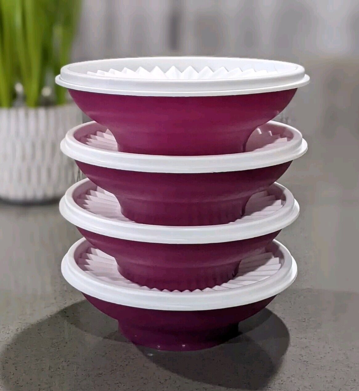 New Tupperware Servalier Salad Bowl Set of 4- Purple- 16 oz Bowls