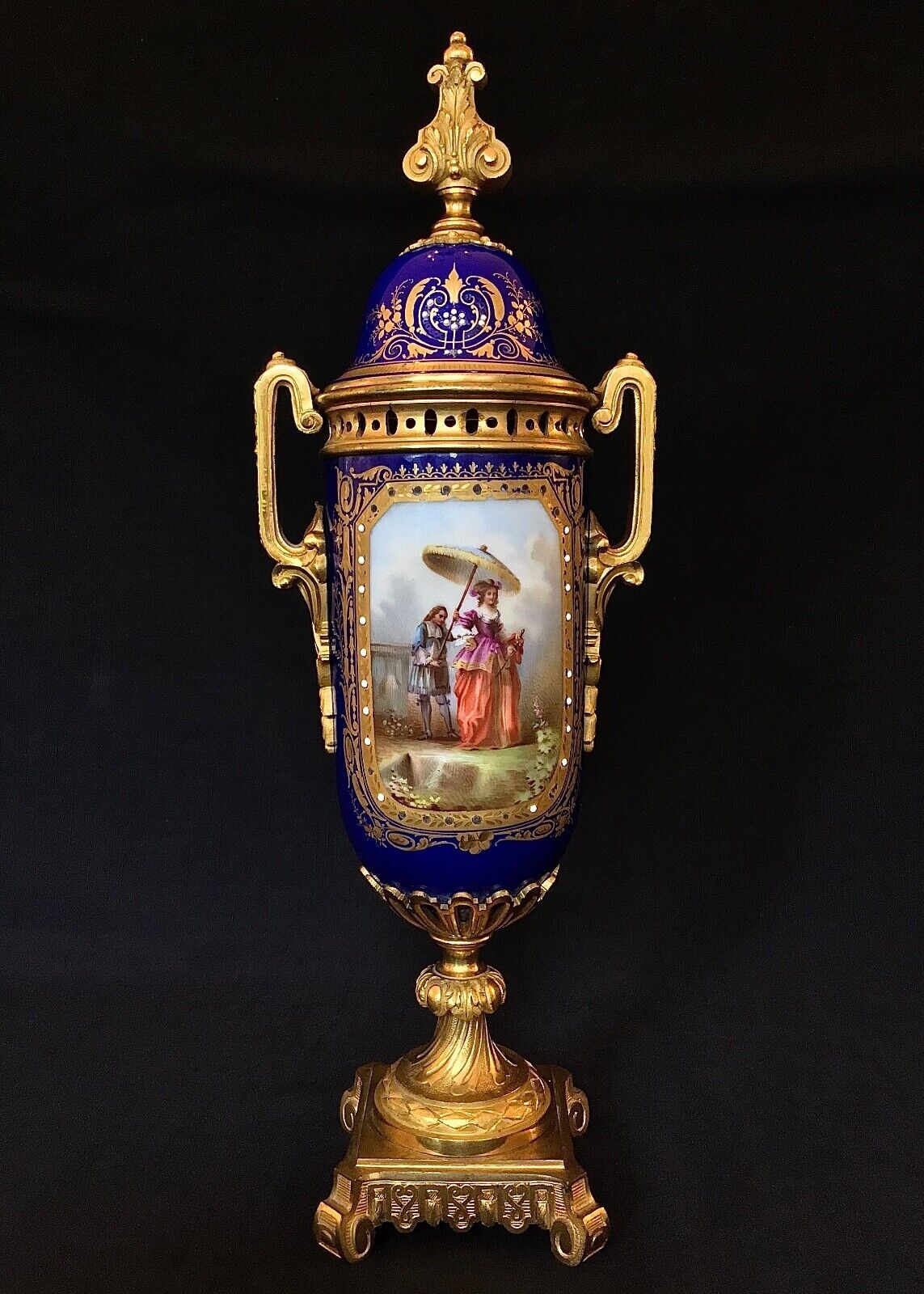 Sevres Style Gilt Bronze & Porcelain Lidded Urn c. 1870-1910 France