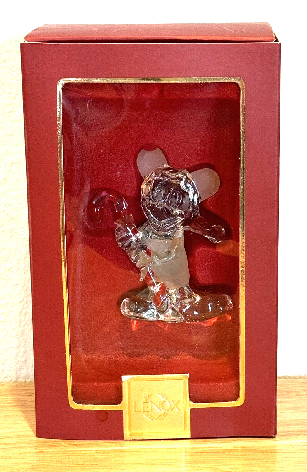 LENOX DISNEY CANDY CANE MICKEY MOUSE CRYSTAL FROSTED CHRISTMAS ORNAMENT BOX