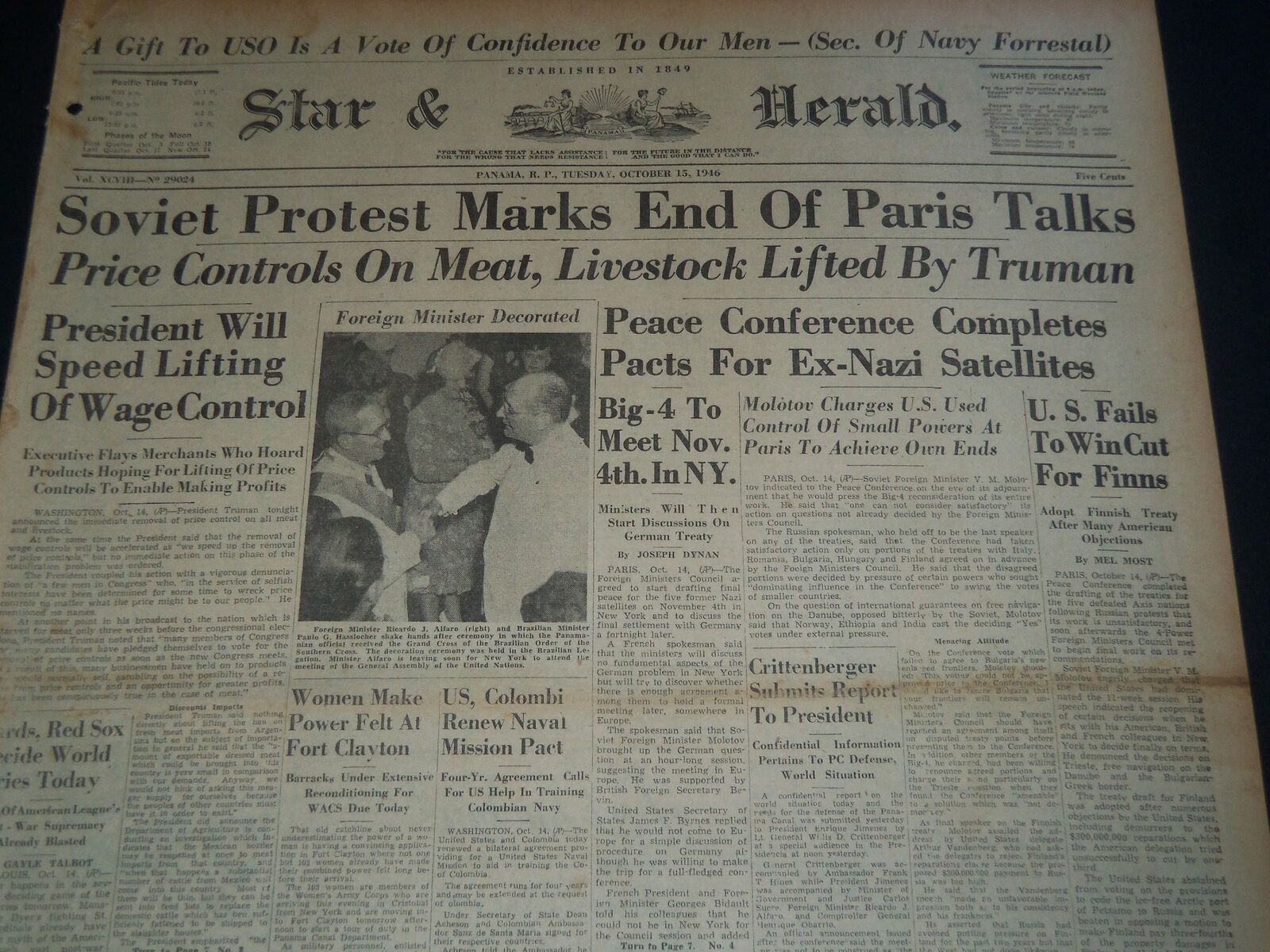 1946 OCTOBER 15 PANAMA STAR & HERALD - 11 NAZI LEADERS TO HANG TOMORROW- NT 7536