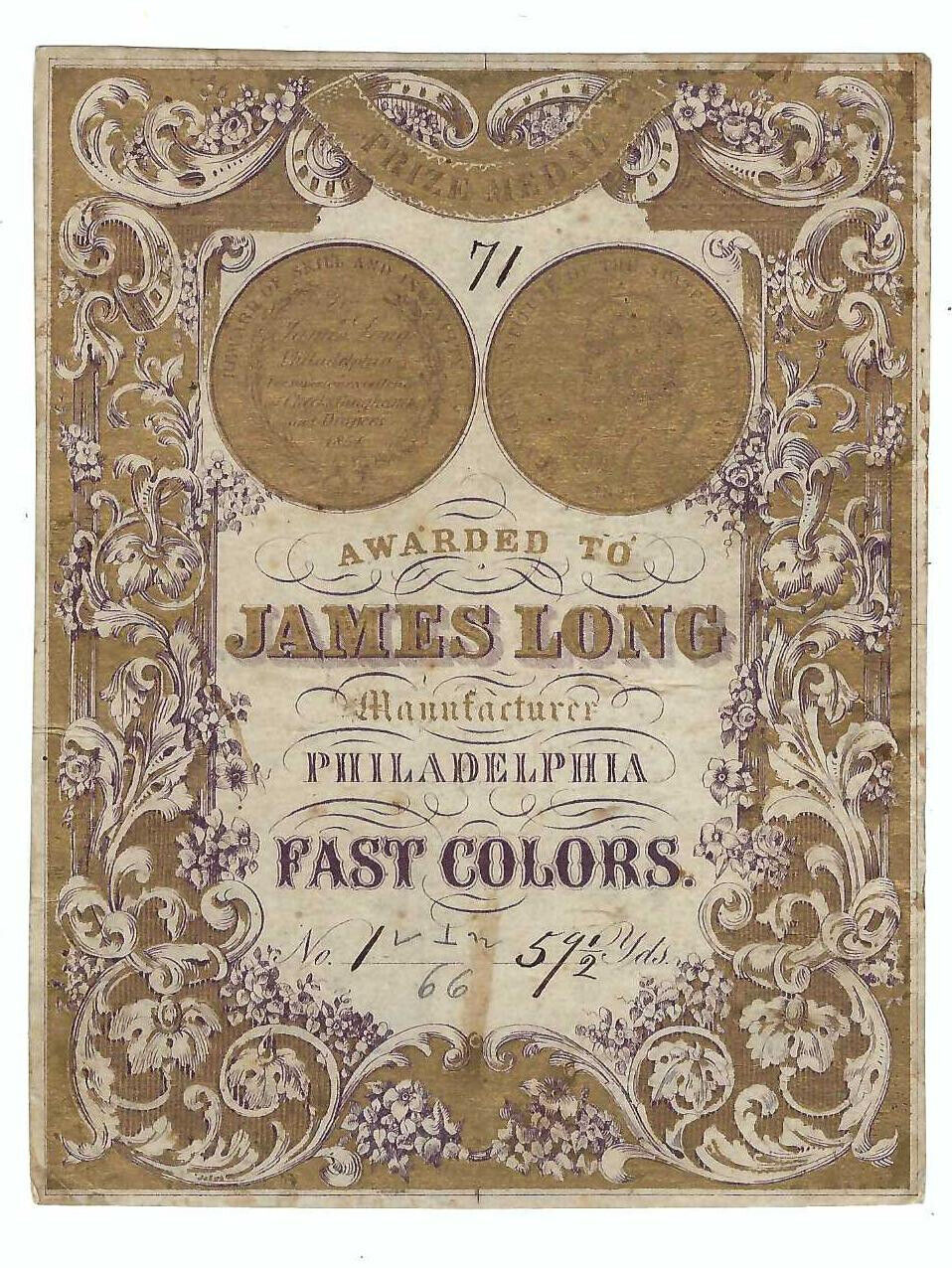 Large 1850s Philadelphia Textile Label