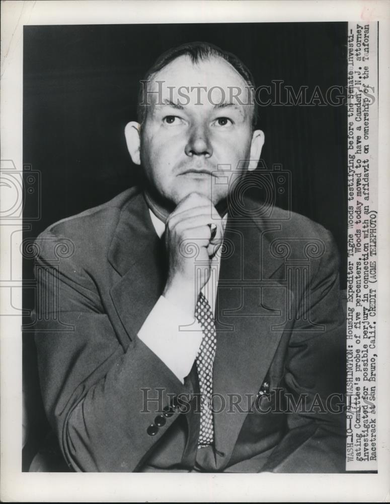 1949 Press Photo Tighe Woods Testifies in Senate Investigating Committee Probe