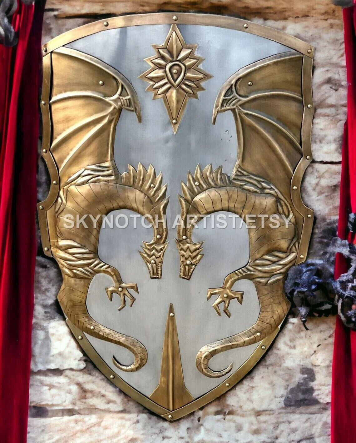 Medieval Double Dragon Shield - Viking Dragon Shield Battle Ready Shield Viking