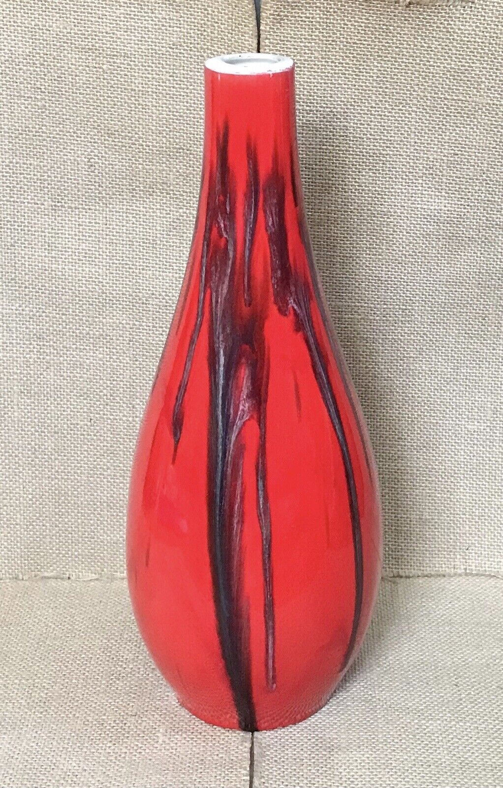 Art Pottery Red Black Gray 12 Inch Drip Glaze Bud Vase Gothcore Creepy Aesthetic