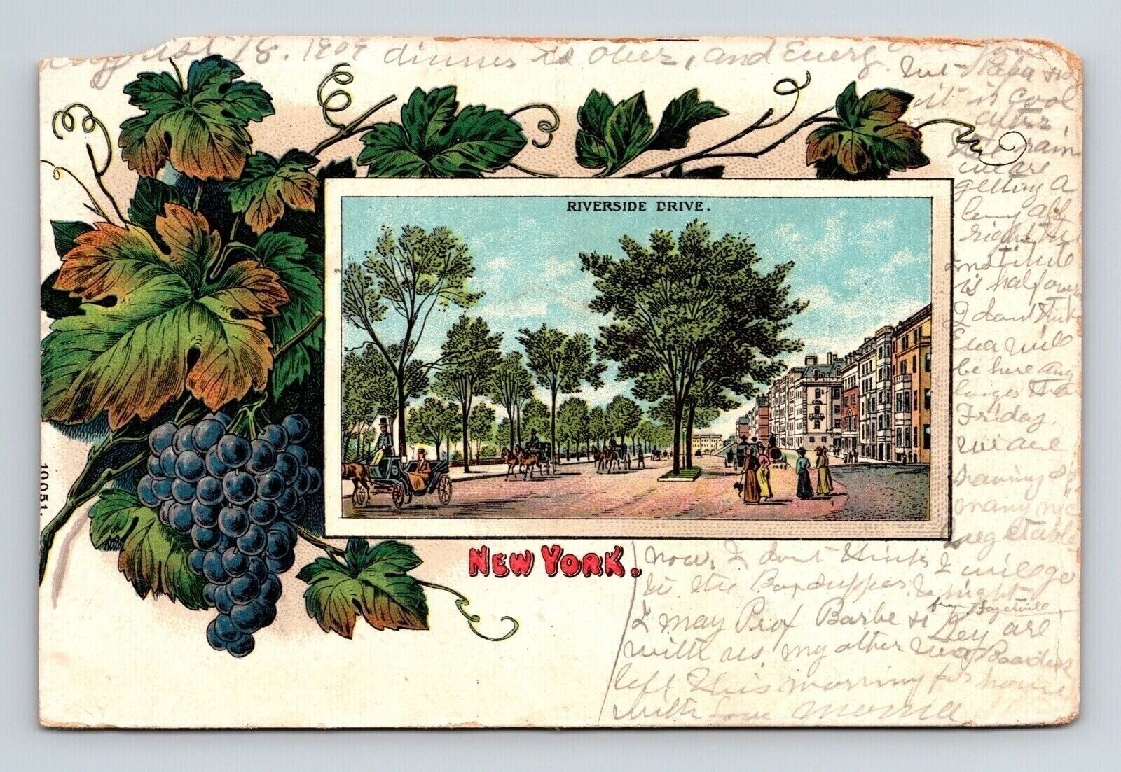Riverside Drive New York Street View Horse Carriage Cancel Indianapolis Postcard