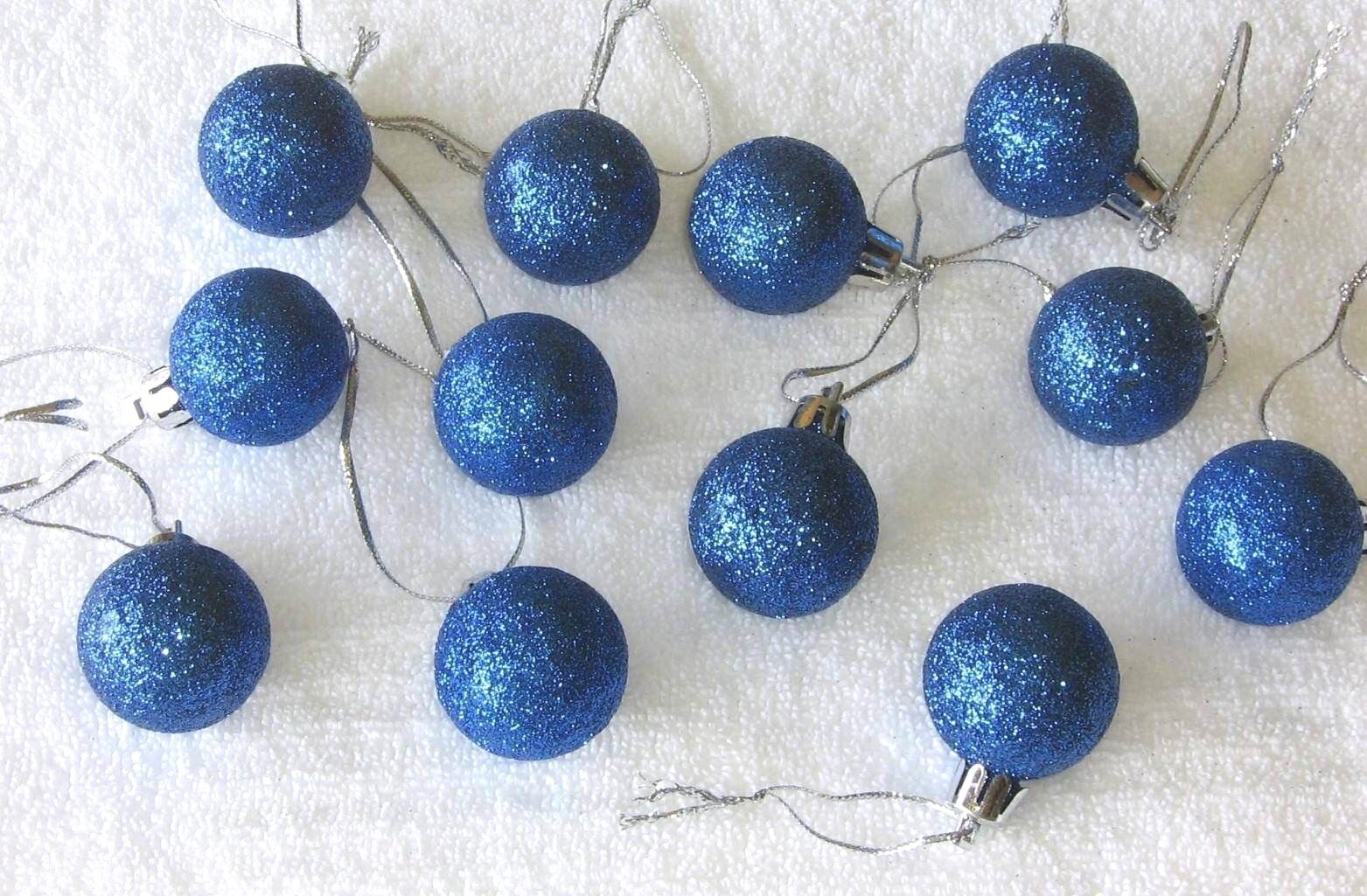 Blue Mini Ornaments Christmas Non Shatter Balls Glitter Miniature Tree Feather