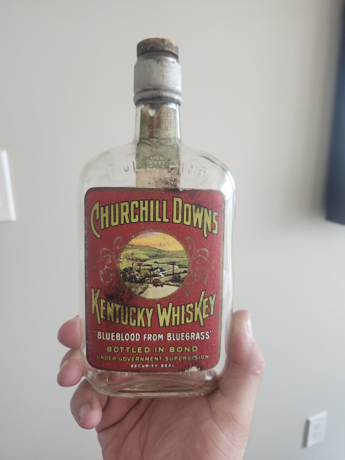 1927 Churchill Downs Whiskey Labled Bottle Prohibition Era Clear Springs KY