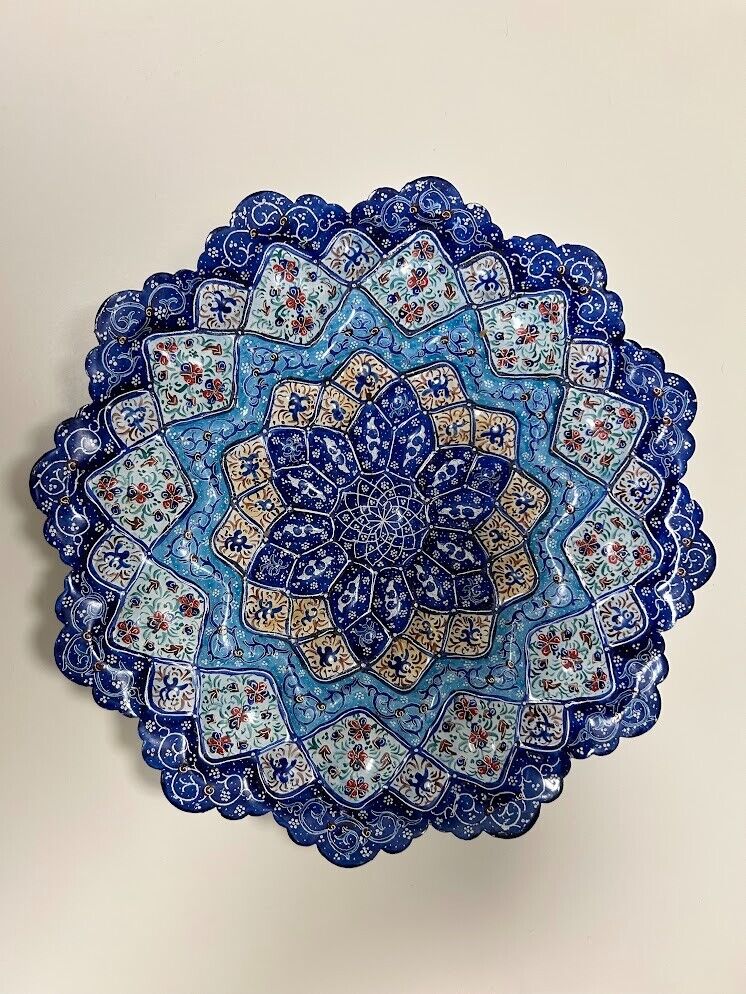 Handcrafted Persian Mina Plate, Beautifully Enamel-Painted, Decorative Wall Art