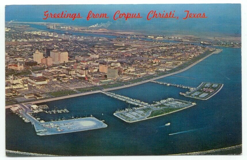 Corpus Christi TX Greetings Vintage Aerial View Postcard Texas