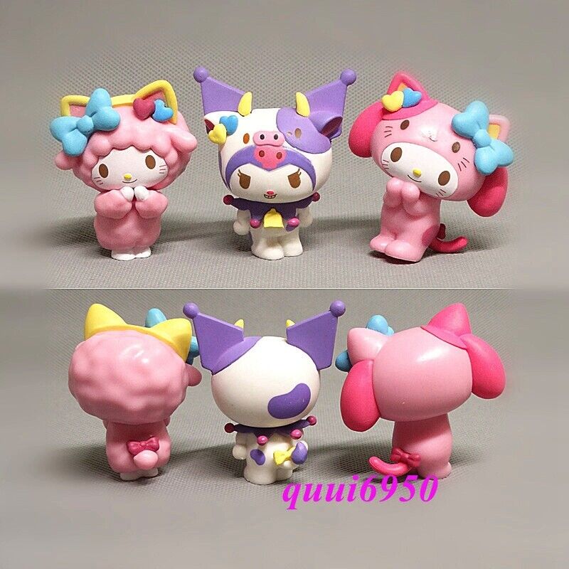 3pcs Cute Kuromi My Melody Cosplay Animal Figure Toy Figurine Cake Toppers Decor