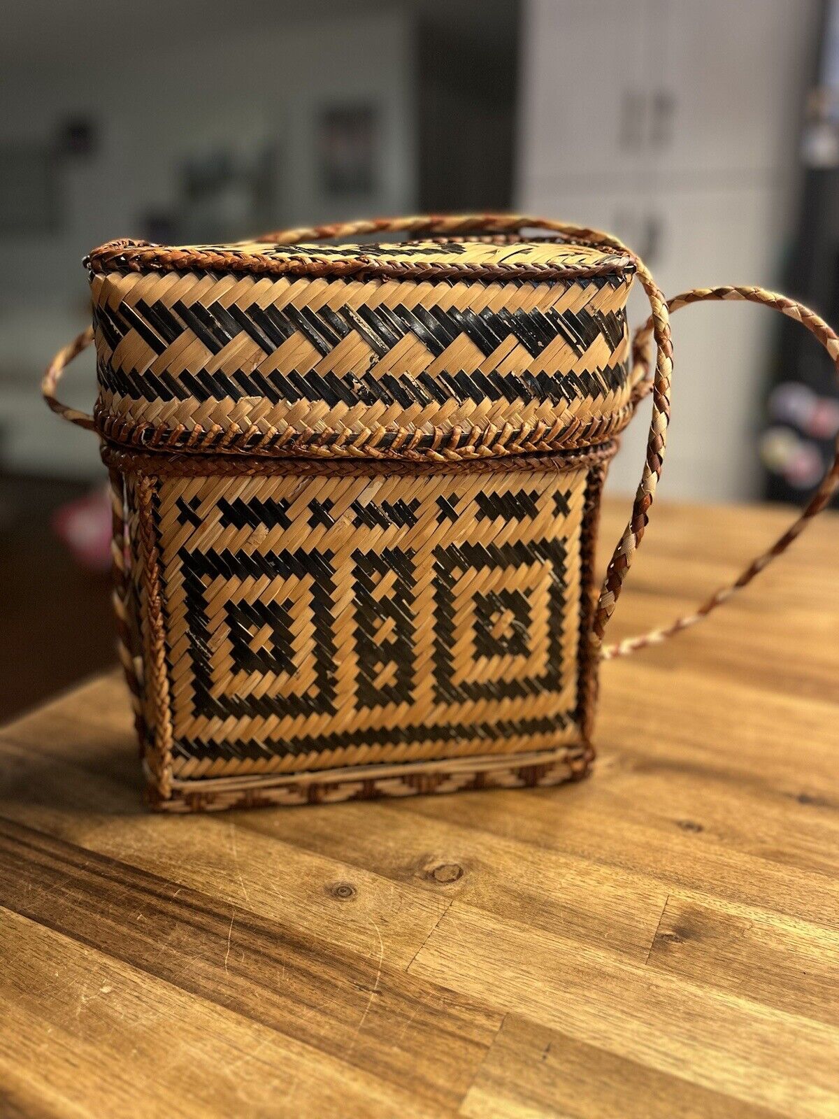 Vintage antique Tiruray Tribe Palawan Philippines woven cane purse/basket.