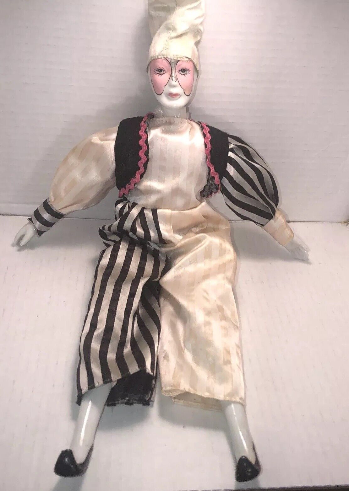 1 - Vintage Porcelain  pierrot Jester Clown Doll 17”