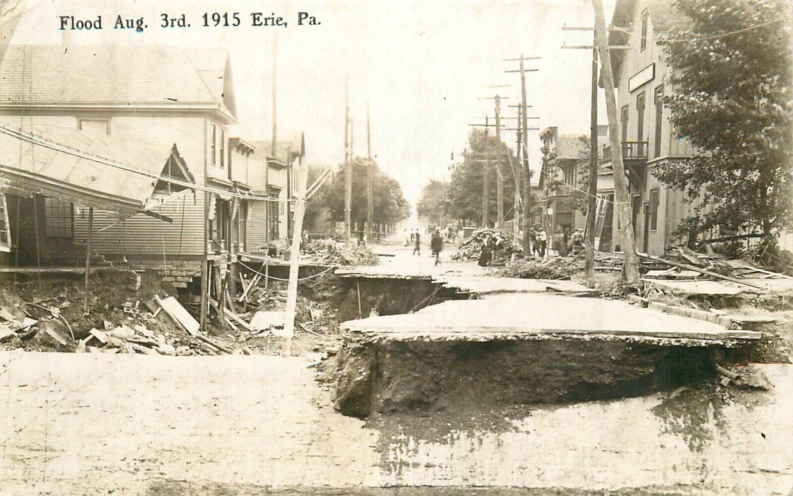 Real Photo Postcard August 3rd, 1915 Flood Damage, Erie, Pennsylvania
