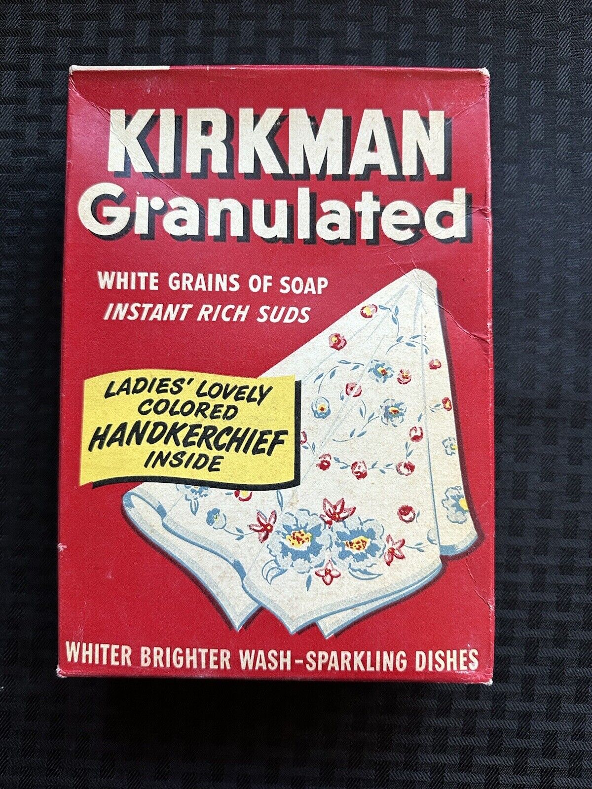 Vintage Kirkman Granulated Wash Soap Unopened Box & Ladies Lovely Handkerchief