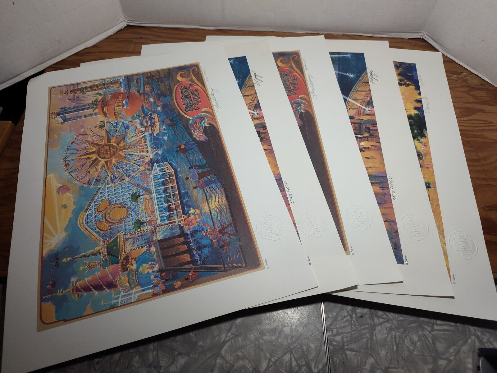 Set of 5 Disney California Adventure Numbered and Signed Lithographs