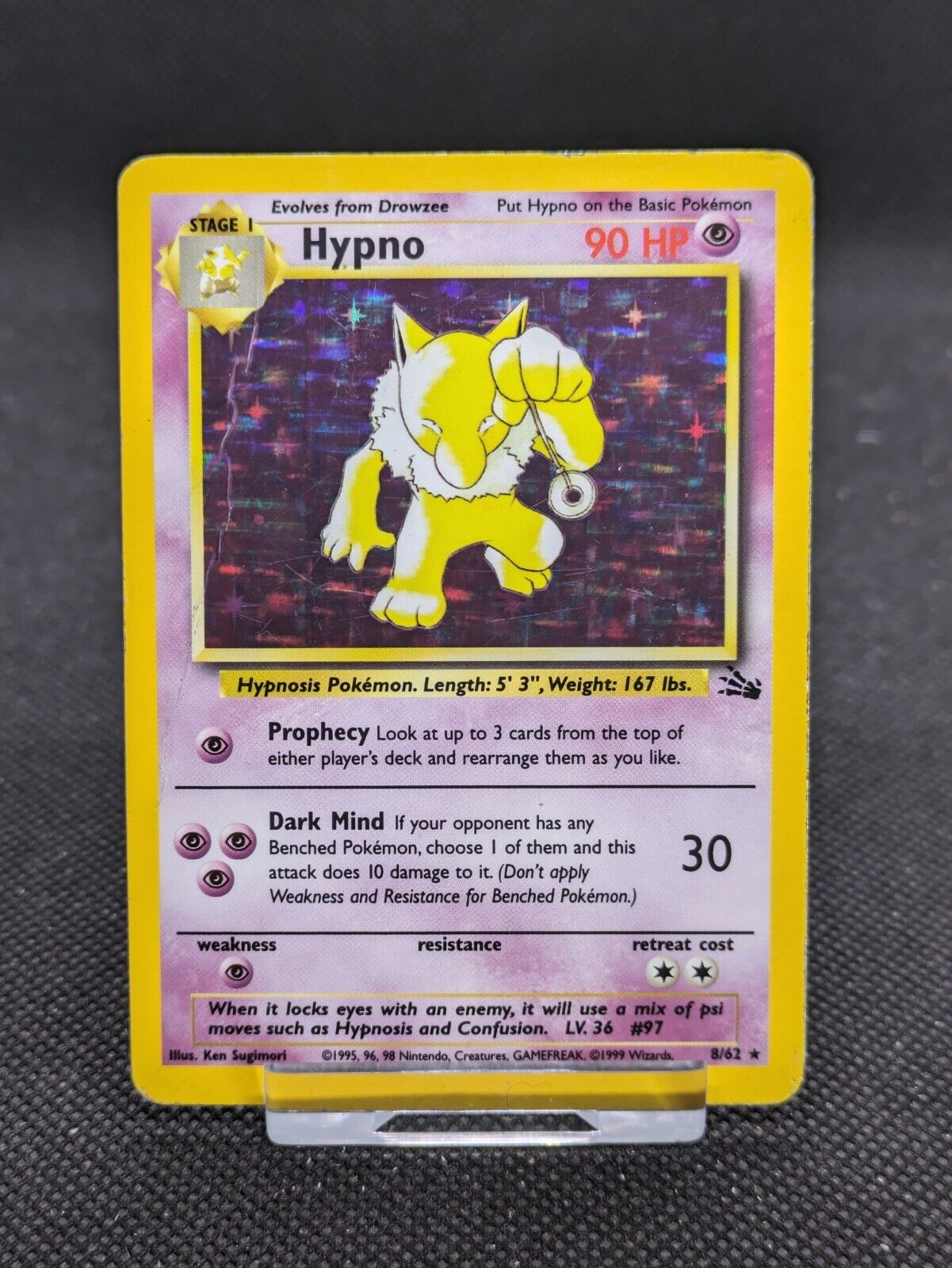Hypno 8/62 Holo Fossil Set Pokemon Card WOTC Played 