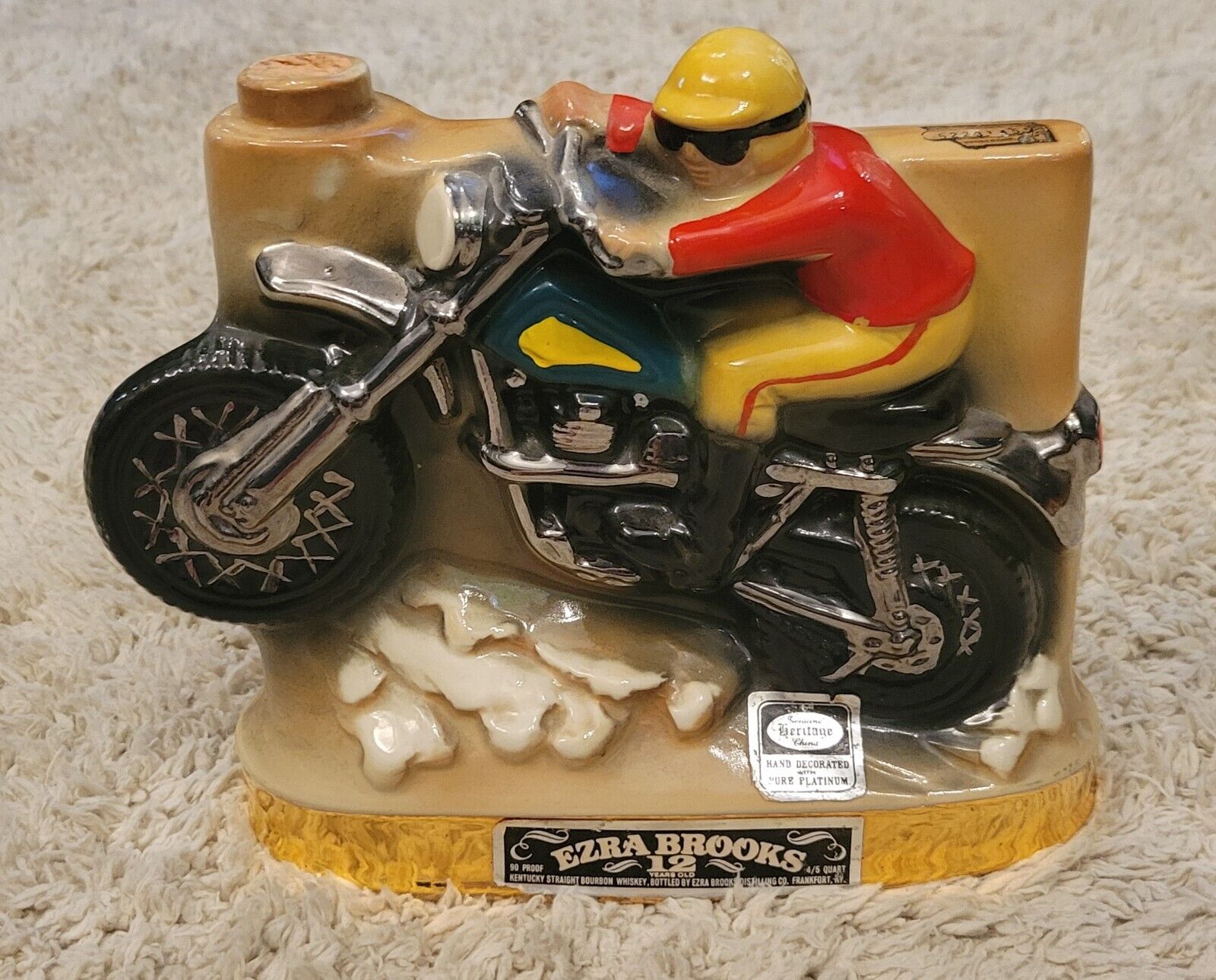 Vintage 1972 Ezra Brooks Decanter Motorcycle Motocross Rider Whiskey EMPTY