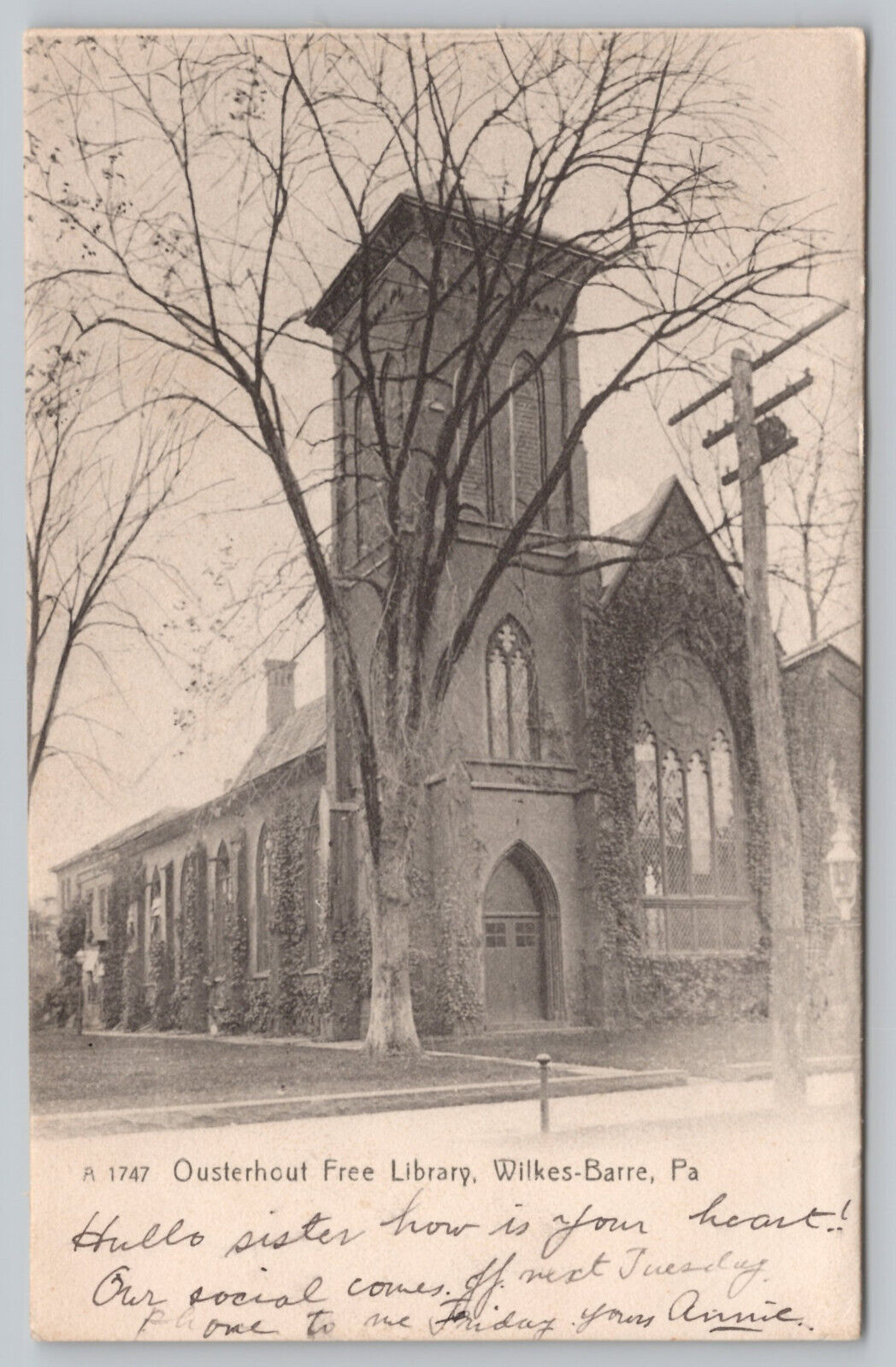 Wilkes Barre Pa Pennsylvania - Osterhout Library  Luzerne County - Postcard 1907