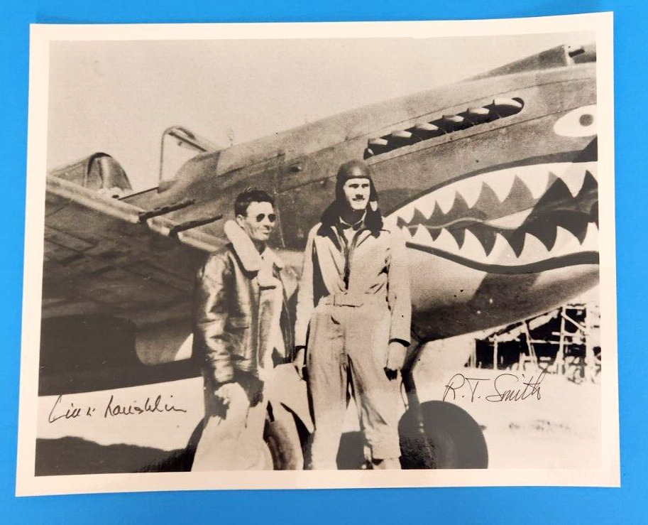 LINK LAUGHLIN & RT SMITH SIGNED 8X10 PHOTO (D) WWII AVG ACES Flying Tigers P-40