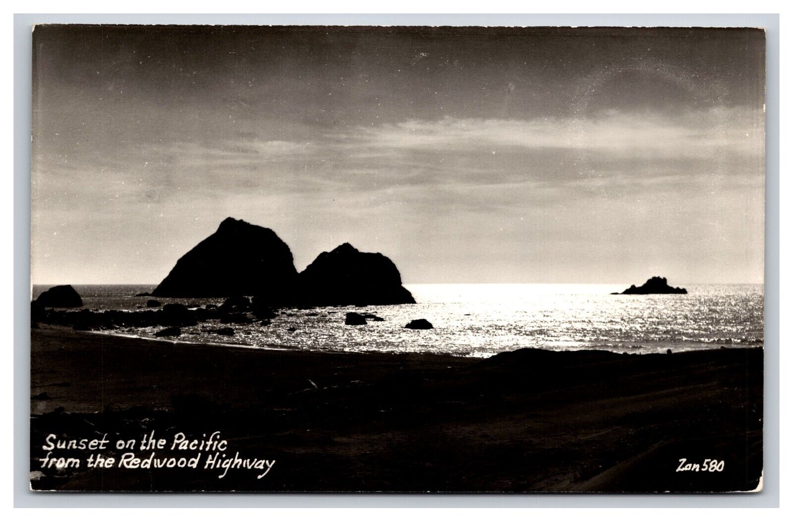 RPPC Sunset On The Pacific From Redwood Highway, California CA Postcard