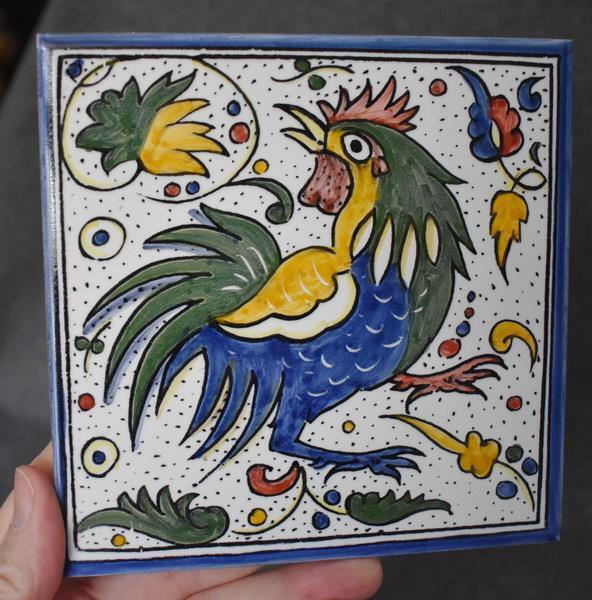 FABULOUS PORTUGUESE SIGNED ORIGINAL HND PTD ROOSTER MOTIF TILE #1 OF 8 AVAILABLE