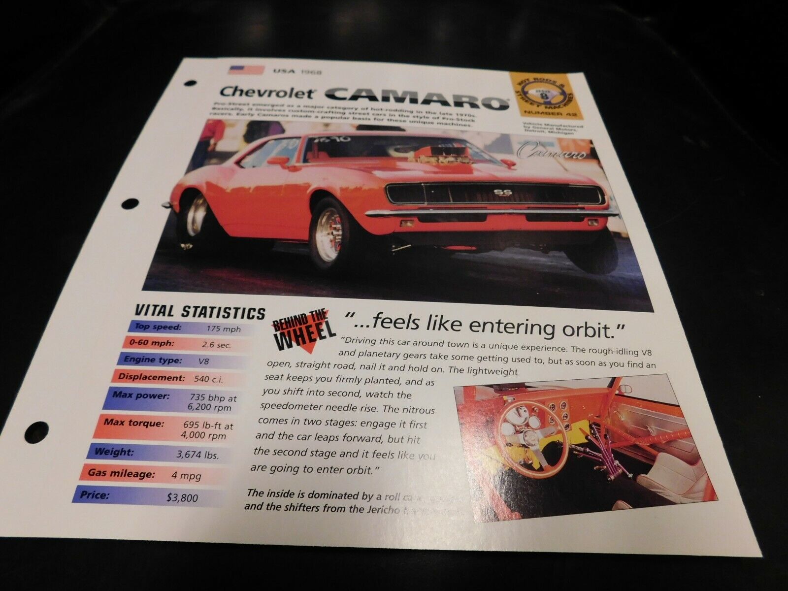 1968 Chevrolet Camaro Spec Sheet Brochure Photo Poster 