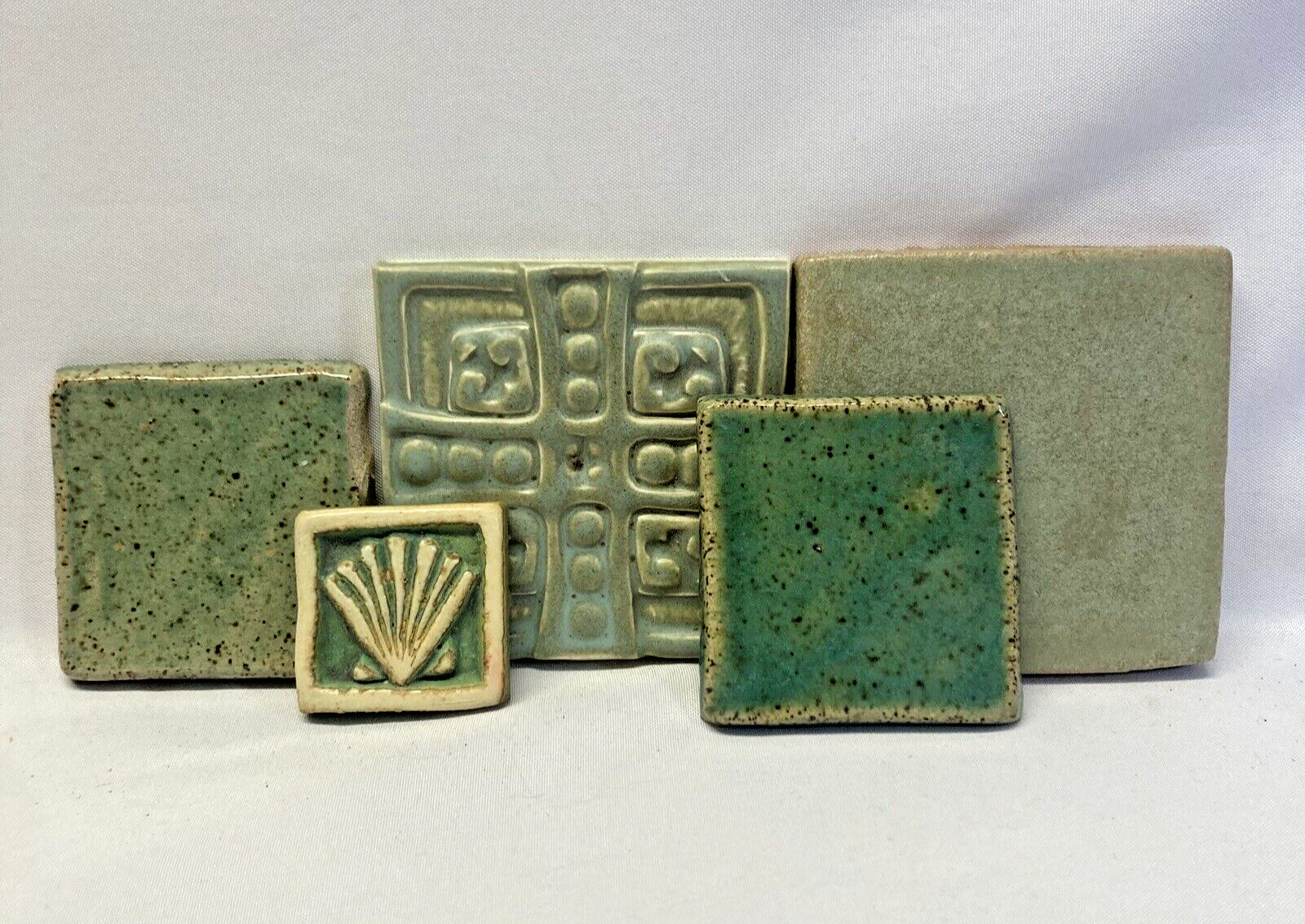 Hand Painted Mixed Green Tile Portugal Tiles with Mixed Theme Lot of 5