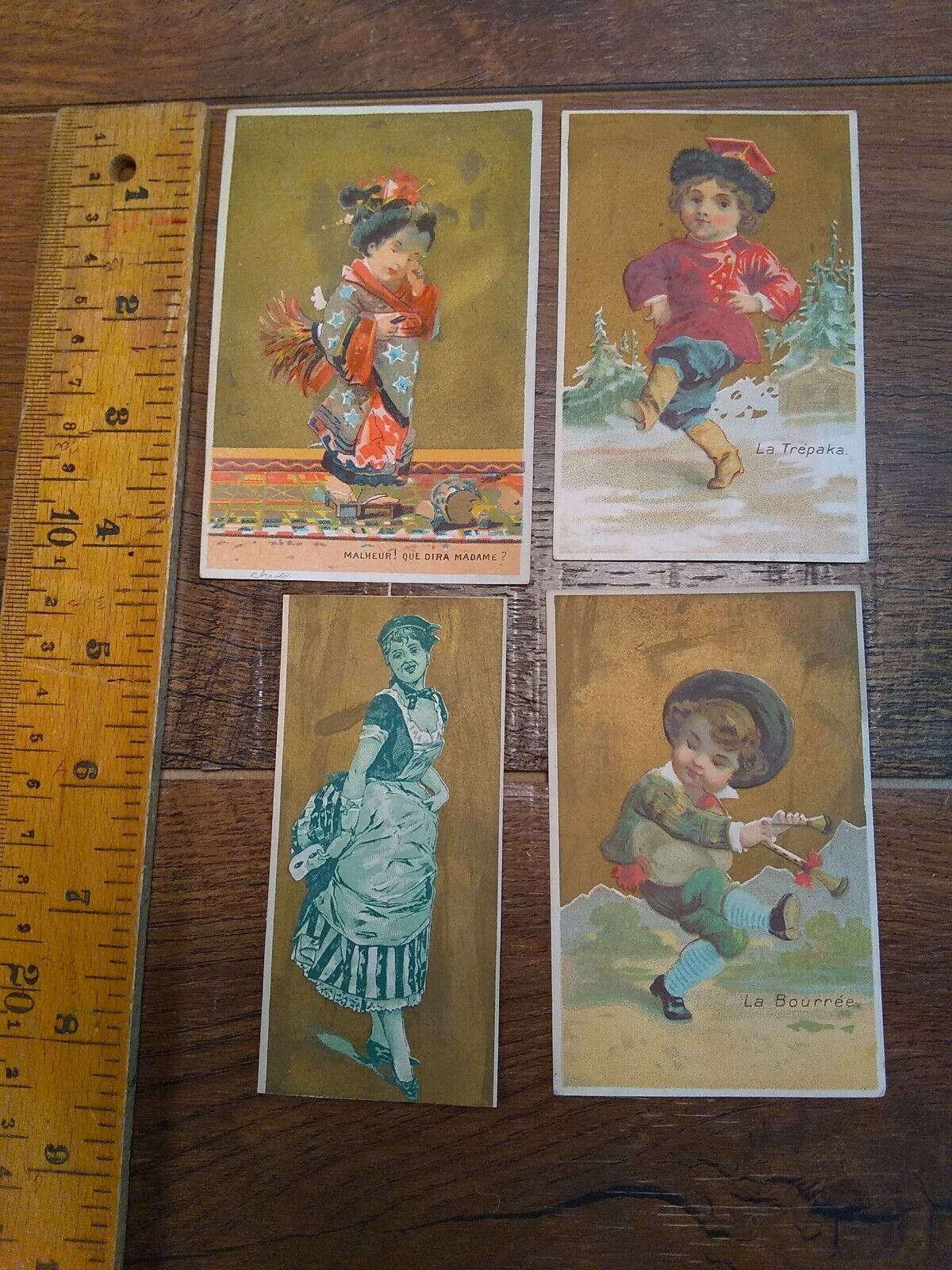 1880s Victorian trade cards. Children, Oriental, Gold background. Lot of 4 (B12)