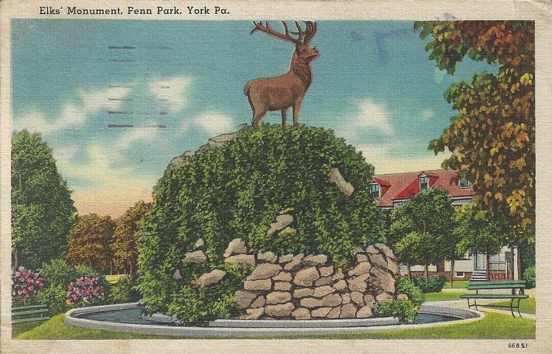 Postcard PA Elks Monument Penn Park York, Pennsylvania
