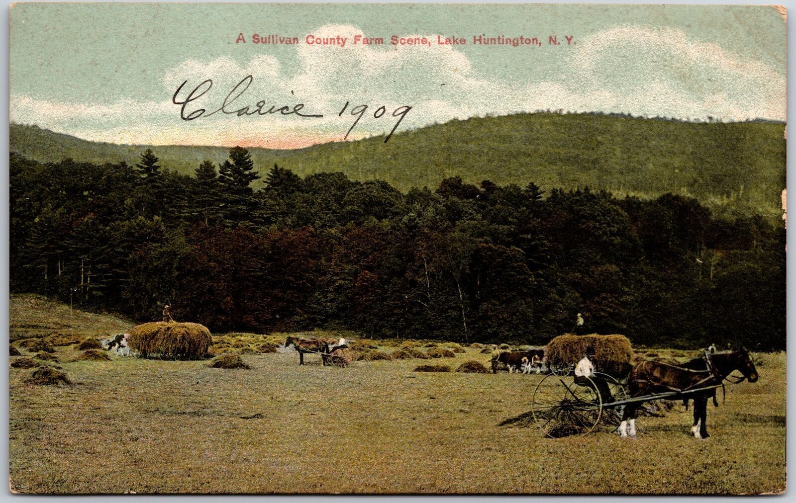1909 A Sullivan County Farm Scene Lake Huntington New York NY Posted Postcard