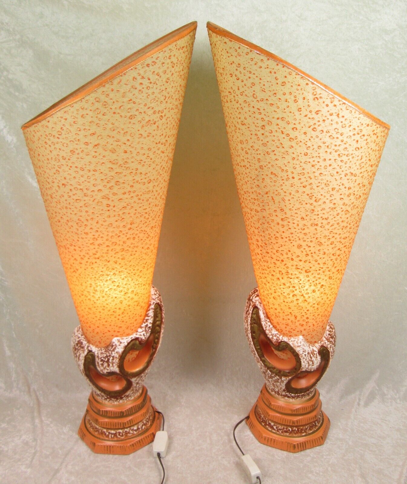 Vintage Pair Howard Kron Pottery Lamps and Shades Mid Century Modern 35 in Tall