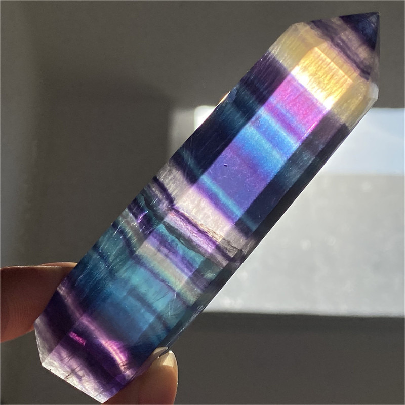 1pc Natural rainbown flourite obelisk Quartz Crystal wand point reiki Healing