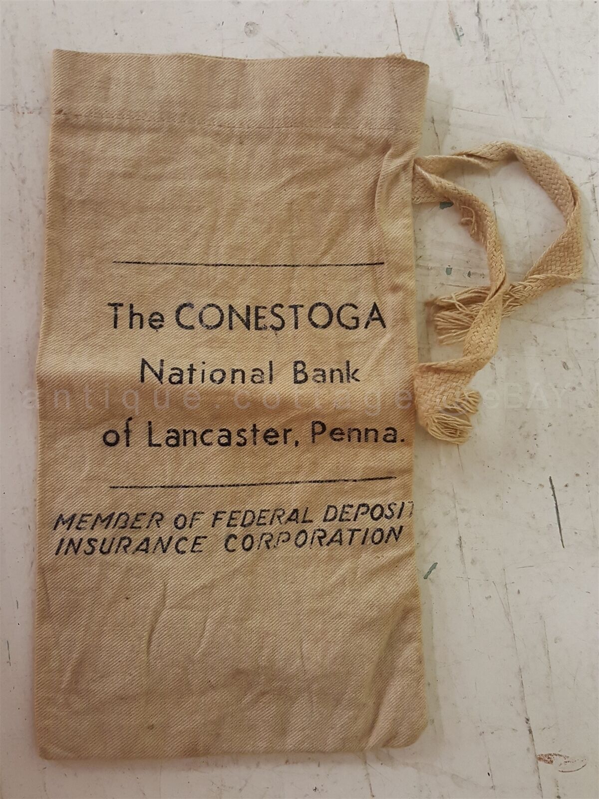 antique CONESTOGA NATIONAL BANK fabric BAG lancaster pa EARLY