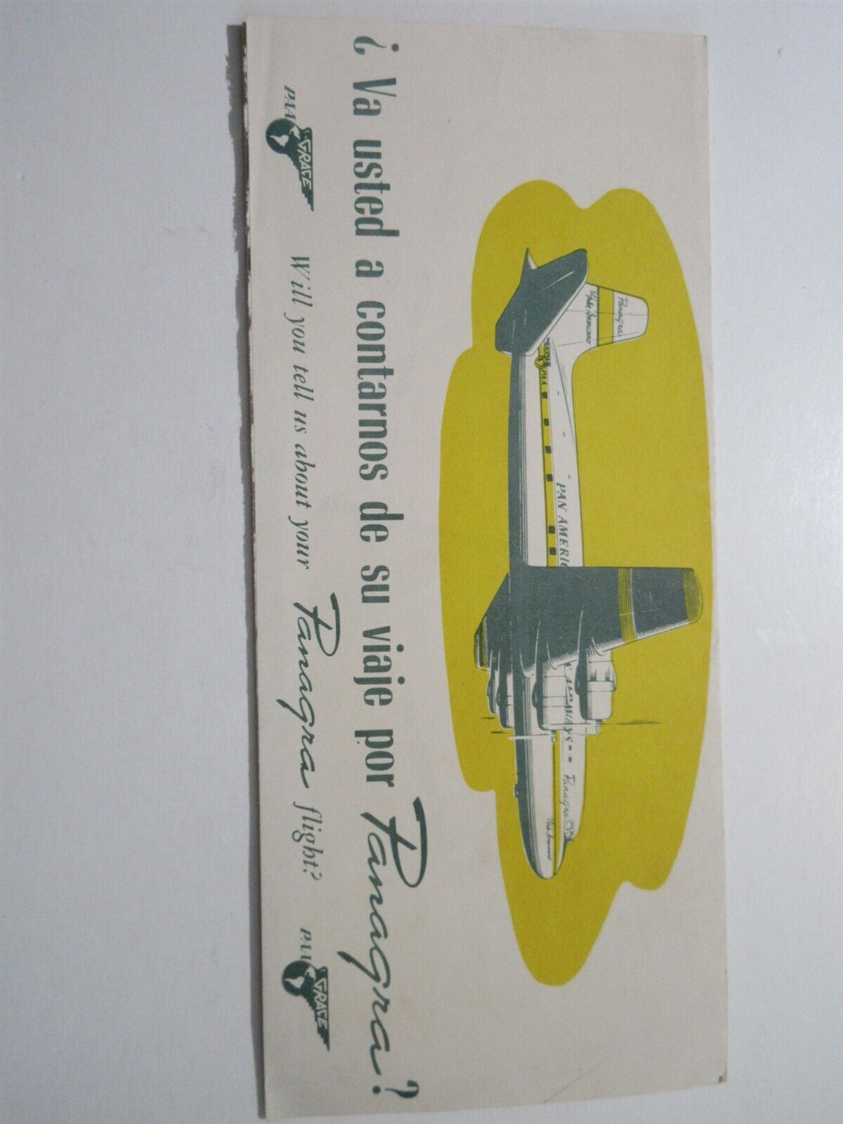 1950\'s Panagra Pan American Grace airways Customer Satisfaction form w/ decal