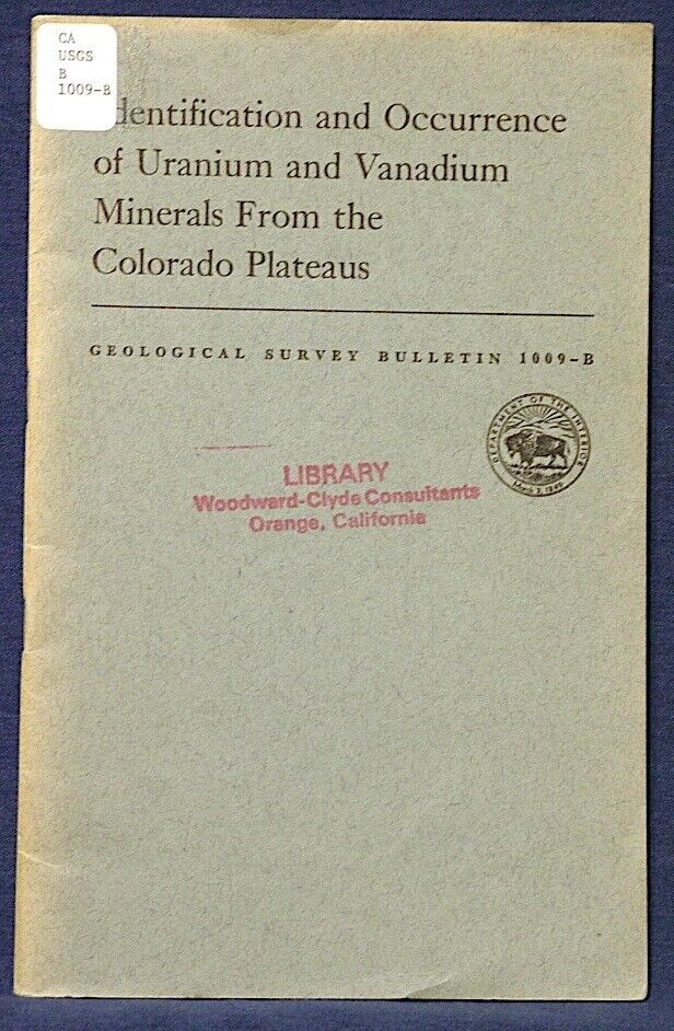 USGS URANIUM AND VANADIUM MINERALS COLORADO PLATEAU Occurrence and ID 1954 CO UT