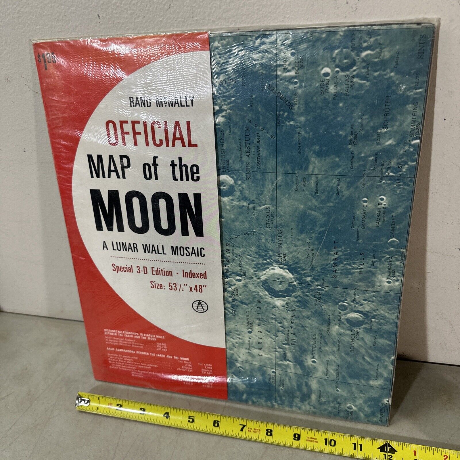 Vintage Sealed Rand McNally Official Map of the Moon 53x48 Lunar Wall Mosaic 3-D
