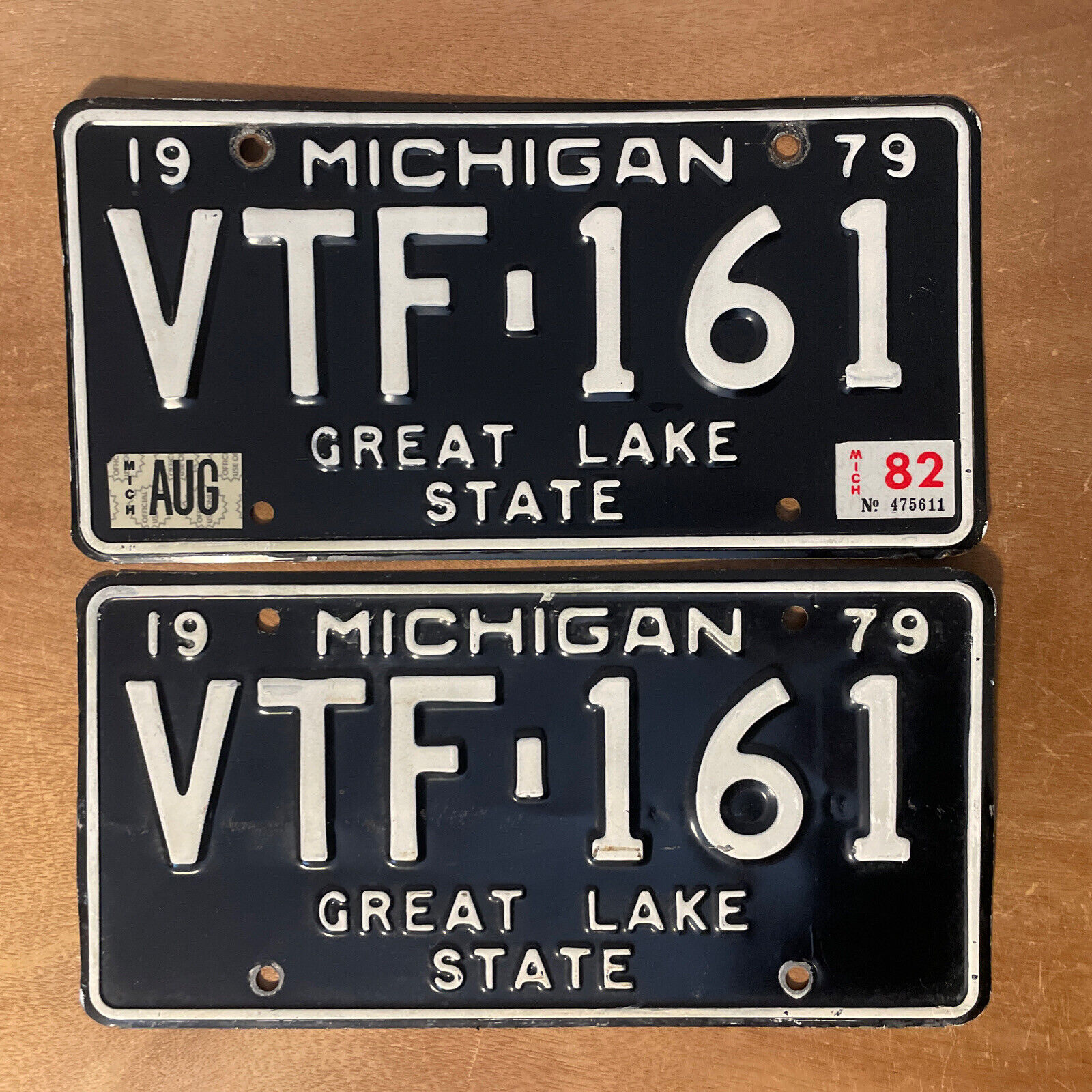 1979 1982 Michigan License Plate Pair # VTF-161