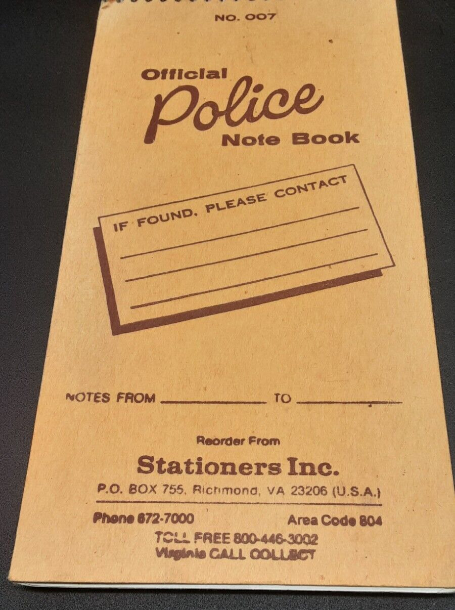 Vintage Official Police Notebook 007 Stationeers Richmond Virginia Used