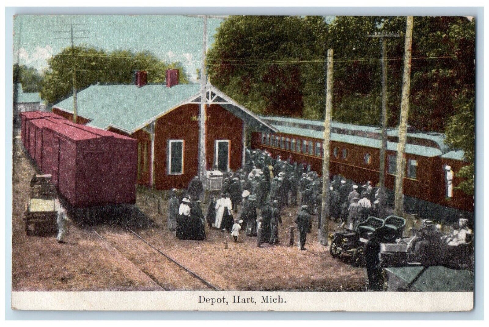c1910\'s Depot Railroad Train Car Hart Michigan MI Unposted Antique Postcard