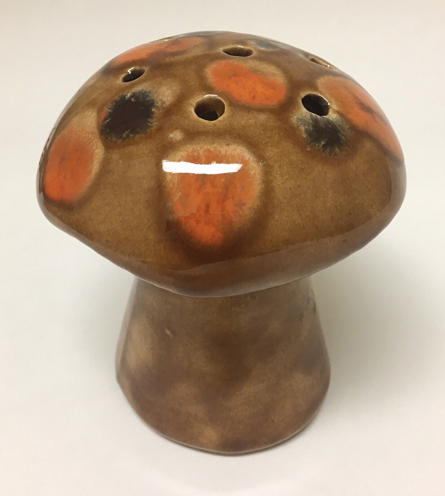 Vntge Large Mushroom Sugar/Spice/Cheese Shaker Incense Holder Drip Glaze~1970’s