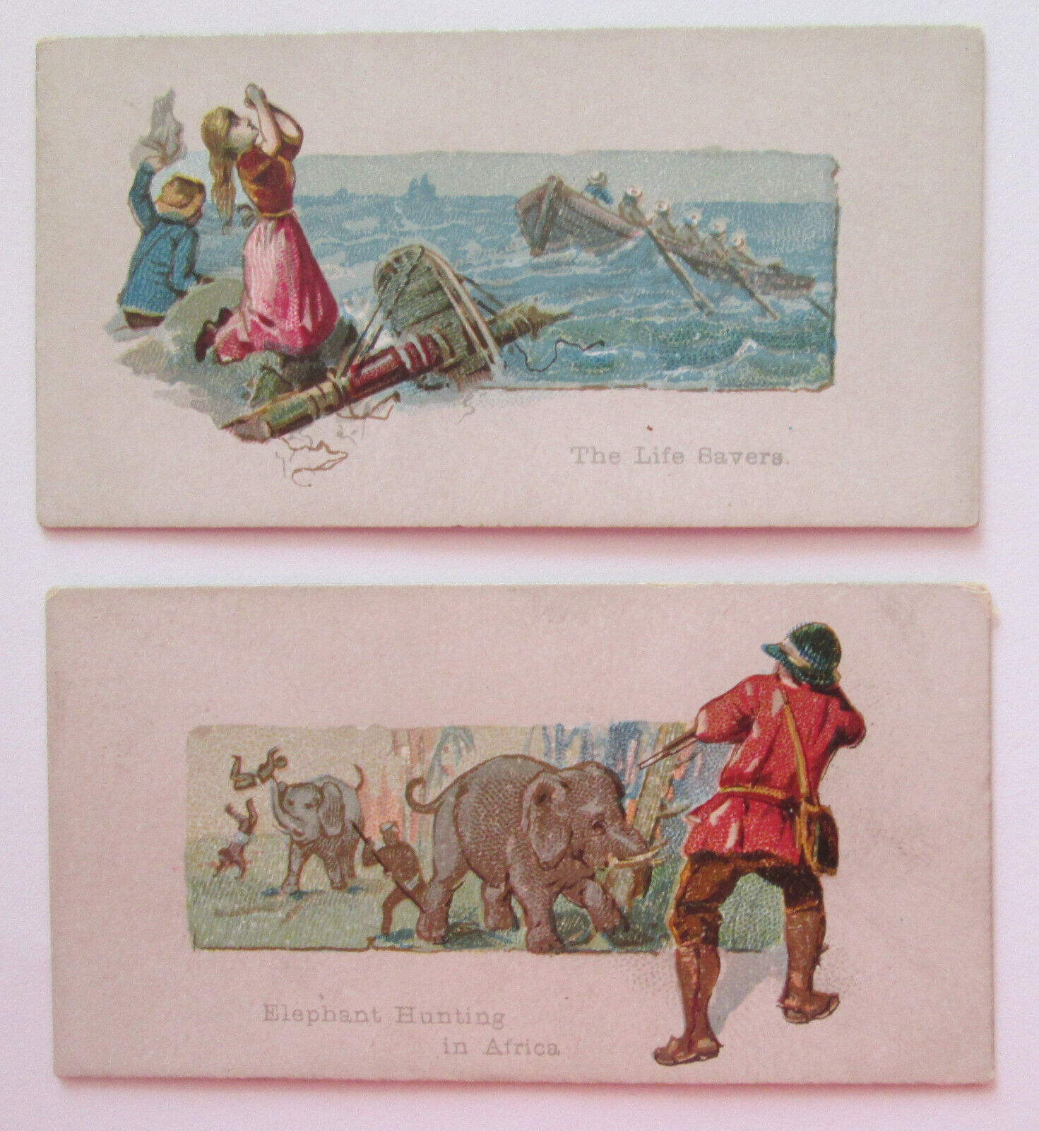 2 Antique DUKE Tobacco Trade CardS SCENES OF PERILOUS OCCUPATIONS SERIES N86