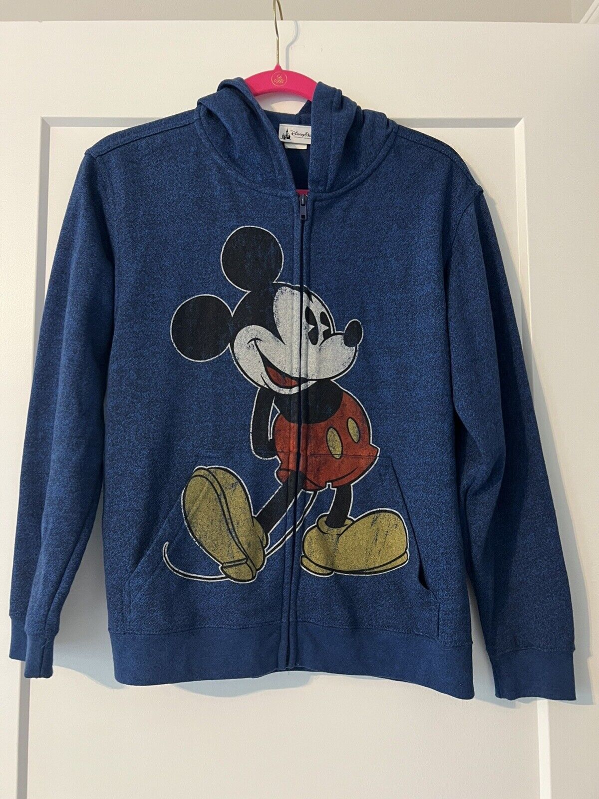 Disney Park Juniors Blue Retro Mickey Mouse Long Sleeve Zip Up Hoodie Size L